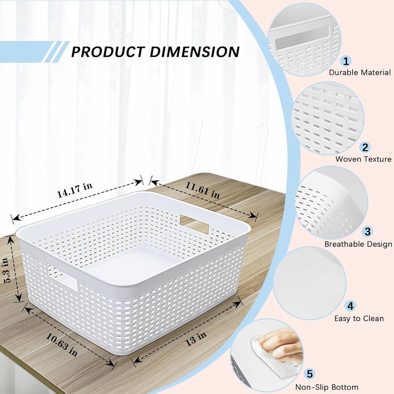 Soddeph Plastic Storage Baskets for Cabinets, Household Pantry Organization with Handle,Organizer Bins for Room,Bathrooms,Under-Sink,Kitchen (White, L-3PACK) - Image 2